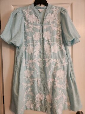 Crown & Ivy Pale Blue Floral Embroidered Dress